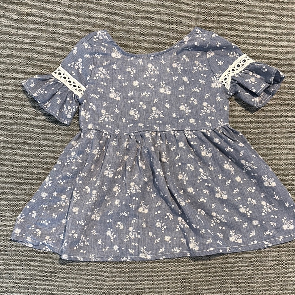 Floral Blue Shirt/Dress with Lace Trim